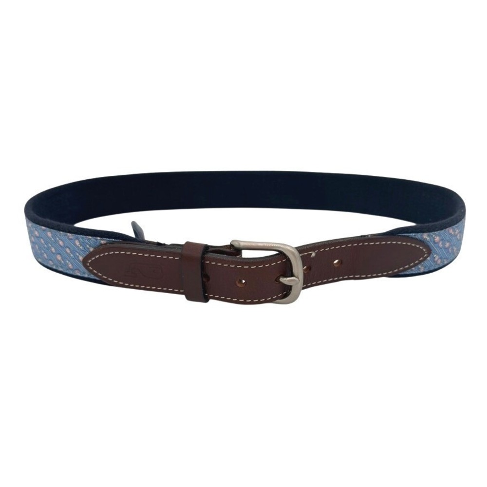 Vineyard Vines Men's Belt Size 28 Blue Whale Print Canvas w/ Leather Tabs NWOT